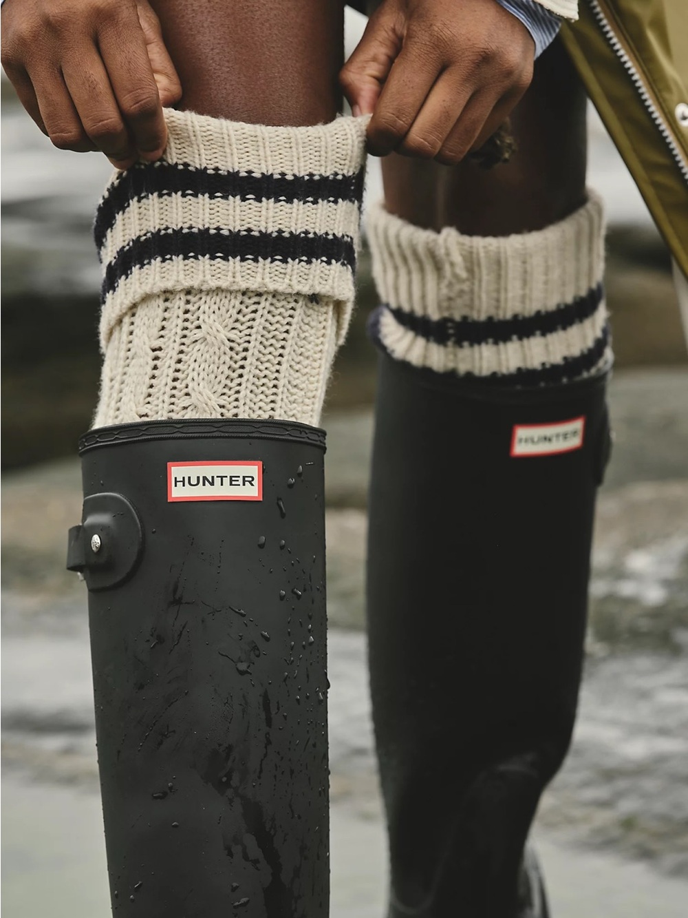 Free People Alpine Over the Knee Cream Cable Knit Roll-Top Socks Fall Winter